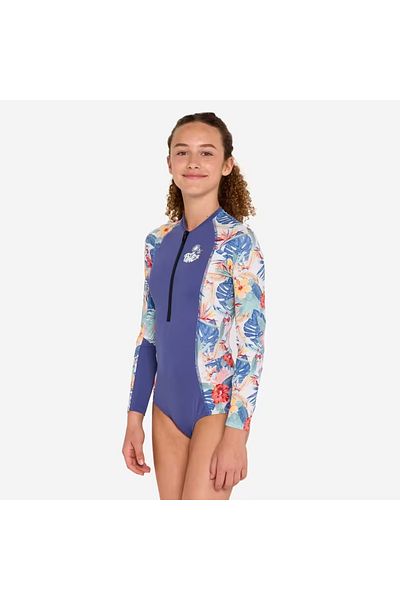 Decathlon Children's Long Sleeve Swimsuit - Blue - Floral - 500 Lucy