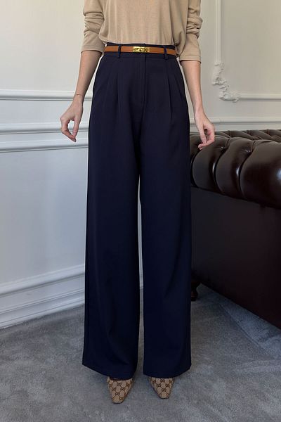 MAGARDE Palazzo Trousers - Pleated Dark Blue