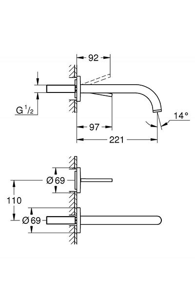 Grohe Baterie lavoar Grohe Atrio 19918GL3, 1/2 inch, montare pe perete, monocomanda, 221 mm, Auriu