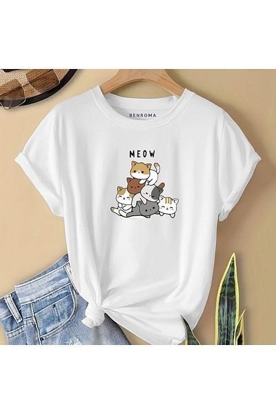 BENROMA 1 tricou este un cadou pentru achiziții de 6 și mai sus în coș - Tricou pentru copii cu imprimeu Meow