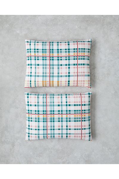 English Home Μαξιλαροθήκη Geo Plaid Βαμβακερή 2 τεμαχίων 50x70 cm Πράσινο-Ροζ