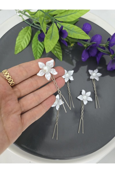 YÜSRAKSESUAR مشبك الزفاف مشبك اللؤلؤ مشبك زهرة مشبك أبيض حزمة من 5