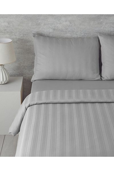 English Home Lior Striped Cotton Satin Double Duvet Cover Set 200X220 cm Silver