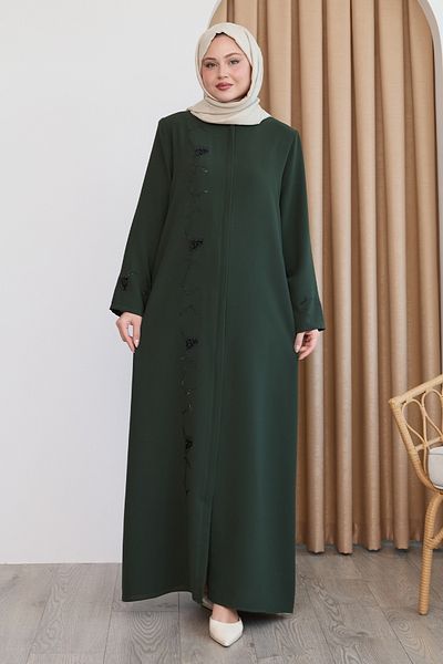 InStyle Sequin Patterned Plain Khaki Ferace