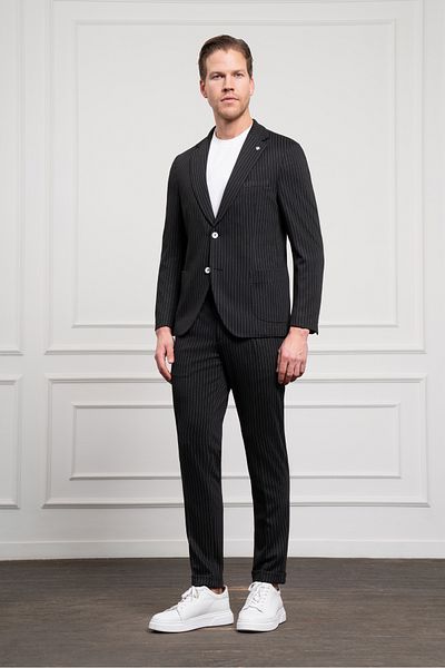Morven Men's Black Knitted Slim Fit Mono Collar Suit Slim Fit