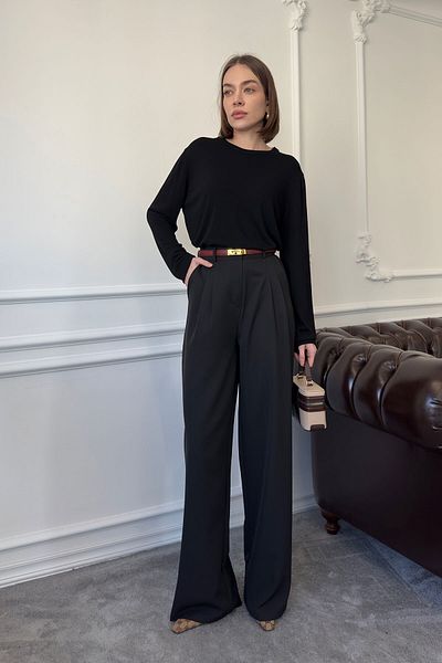 MAGARDE Pleated Palazzo Trousers - Black
