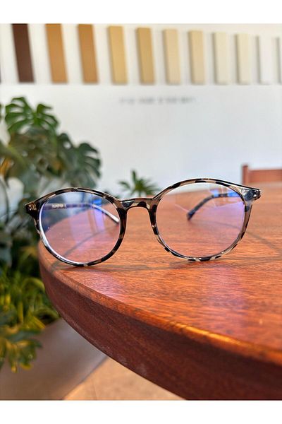 funeyes Round Glossy Leopard Metal Hinged Flexible Light Screen Glasses 50-17-145