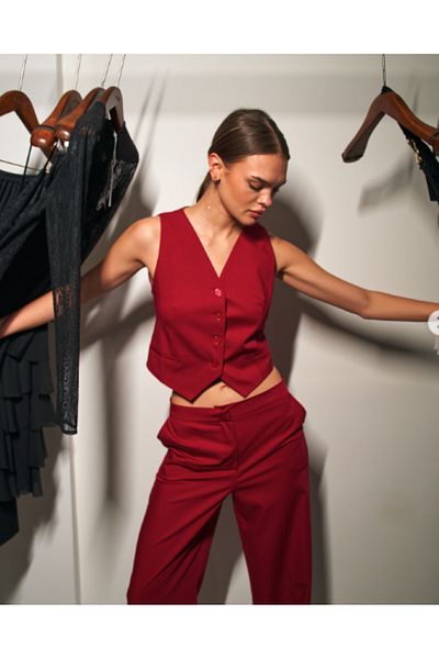 Womengrom Lefon Women's Fileto Pocket Straight Leg Vest Pants Set