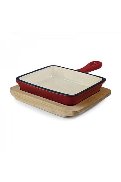 Lacor Red cast iron frying pan with wooden handle and stand, Magma Red, 200 ml