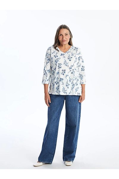 LC Waikiki Lcw Grace Ecru V-Neck Patterned Women's Blouse