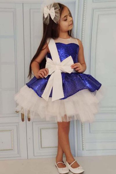 Riccotarz Βραδινό φόρεμα για κορίτσια με φιόγκο με λεπτομέρεια στο μπροστινό και πίσω μέρος, κεντημένο με πούλιες και τούλι στο στρίφωμα