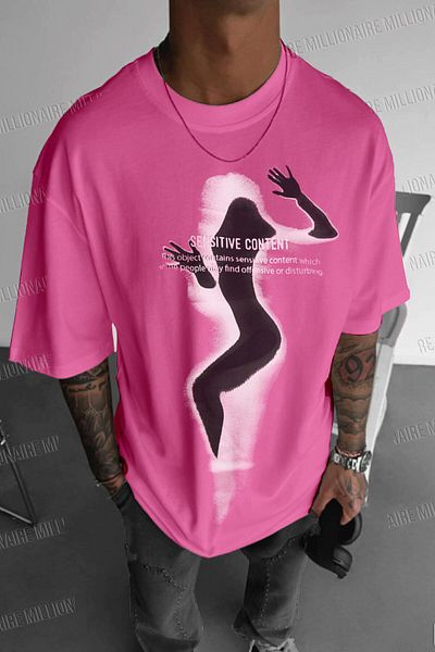 Millionaire Ανδρικό μπλουζάκι φούξια Oversize Fit Sensitive Content Loose Wide Fit
