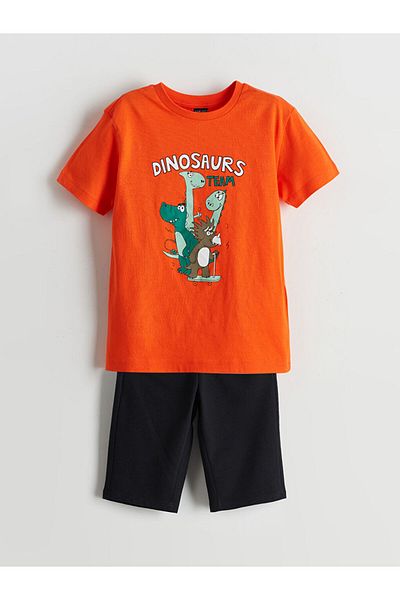 LC Waikiki Crew Neck Dinosaur Printed Boys' T-Shirt and Shorts