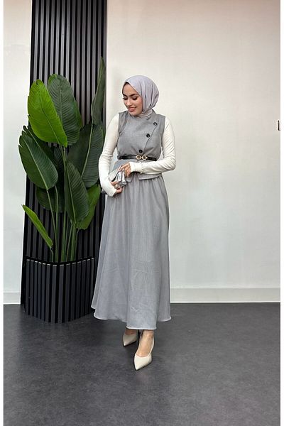 ışık tesettur Fairy Tale Vest and Skirt Double Hijab Suit