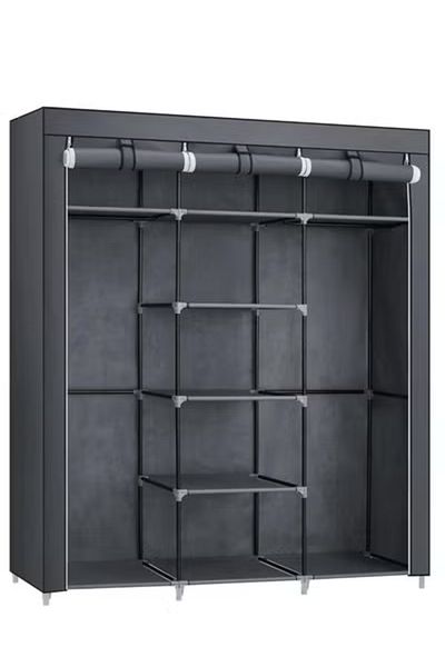 ALMUFARREJ Portable Clothes Closet, Fabric Wardrobe , 9 Storage Shelves, Storage Organizer, Gray 150x45x175cm