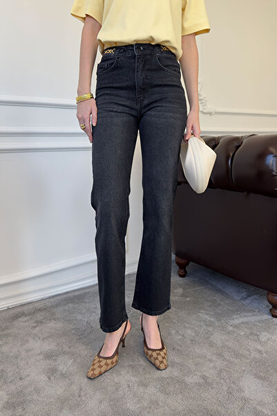 MAGARDE Pantaloni de jeans premium cu detaliu de lanț - GRI