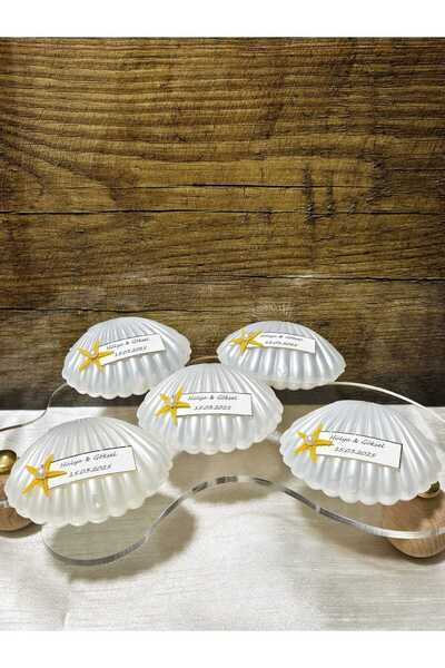 ASPİRİZM Deniz Yıldızı Süslemeli İncili İstiridye Mum ( 15'li Set) DÜĞÜN-NİKA...