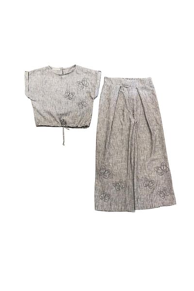 Little Star Girl's Butterfly Embroidered Linen Set