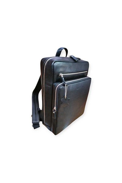 Veskemann Genuine Leather Black Unisex Backpack