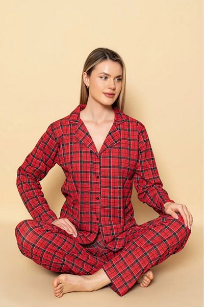 Farya Home Σετ Πιτζάμες Dreamy καρό Lycra Cotton Piping πουκάμισο