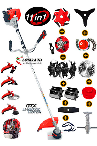 Cros LOMBARD İtalia Pro 860 11 İn 1 FUL Set Yan Tipi Benzinli Tırpan + Toprak Eşeleme + Akrobat Çapa Roket Başlık