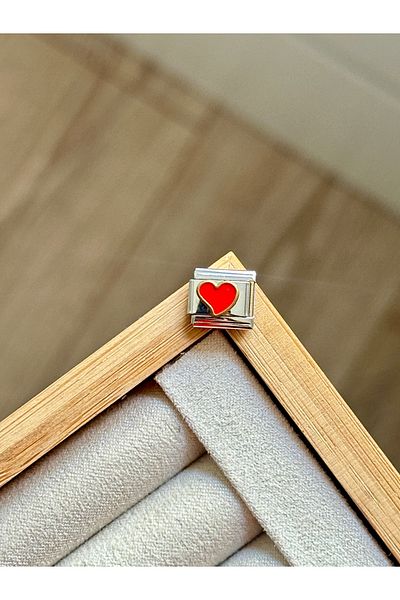 YOUES JEWELRY 9mm Stainless Steel Heart Charm - Italian Charm, Attachment Link, Red