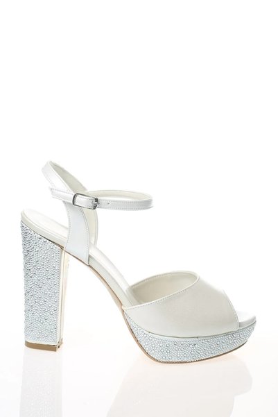 La Vivien Women's Shiny Stone Buckle Open Front Thick Heeled Evening Dress Shoes