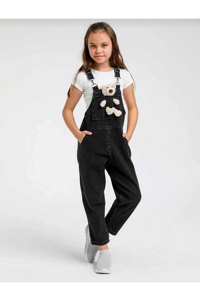 Hzmis Unisex Black Teddy Bear Salopet Jumpsuit