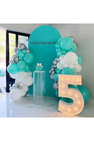 Balon marketi 60 Balloon Concepts Set – White, Turquoise and Silver Chrome 12 Inch