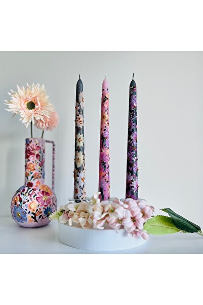 inrobert Floral Spring Koleksiyonu | El Yapımı 3’lü Şamdan Mum