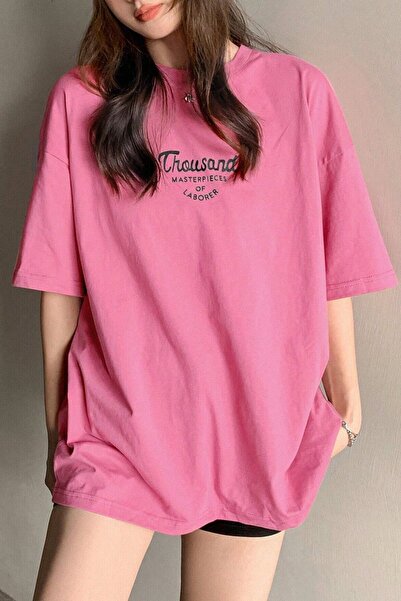 PERISENSE للجنسين الوردي الأخضر طاقم الرقبة ألف مطبوعة كبيرة الحجم