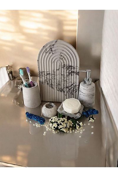 Trust Stone Σετ μπάνιου Anthracite - Με θήκη για πετσέτες, θήκη για σαπούνι και δίσκο