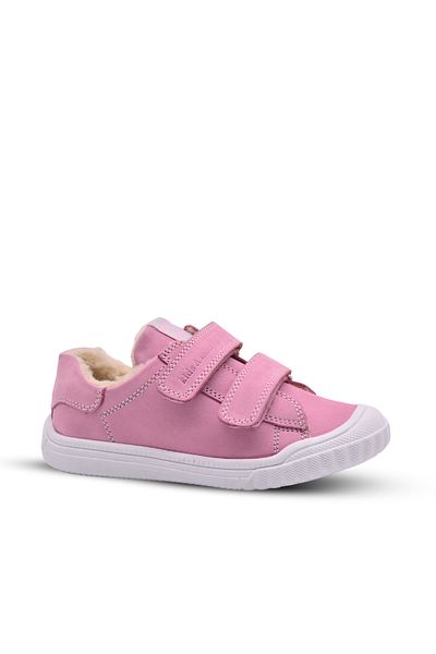 kids A more Pearl Double Velcro Leather and Fur Inside Girls Shoes Pink