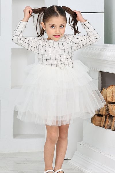 ANGELOS GIRLS Girl's Double Layer Tulle and Bow Dress 12172