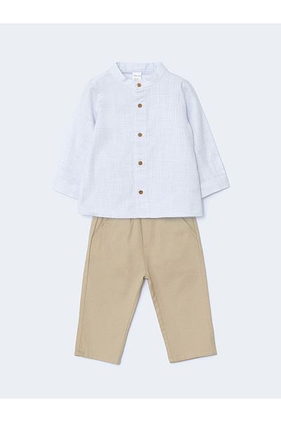 LC Waikiki Lcw Baby Blue Prevailing Collar Baby Boy Shirt and Pants 2Pcs