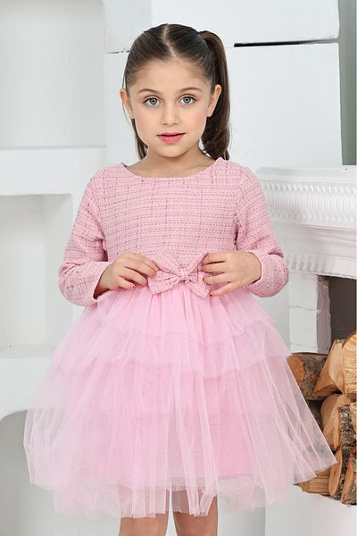 ANGELOS GIRLS Rochie pentru fete din tul cu două straturi și fundă 12172