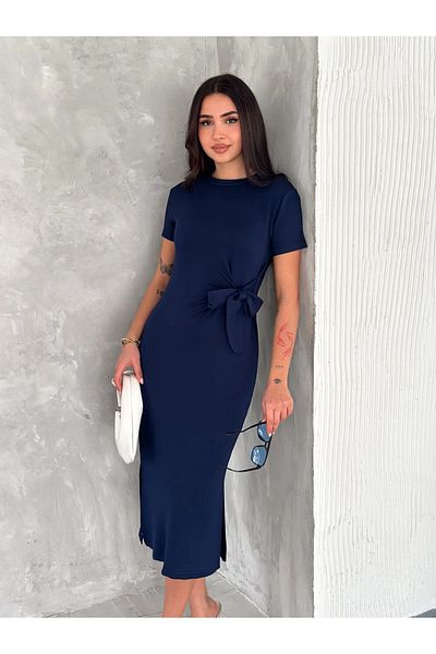Kayaka triko Rochie midi din țesătură modal cu detaliu cu fante și fundă