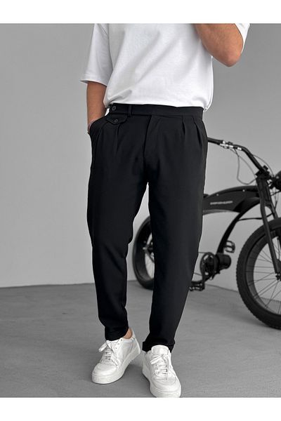 BYBASICMAN Black Pocket Pleated Fabric Trousers Ke-1035