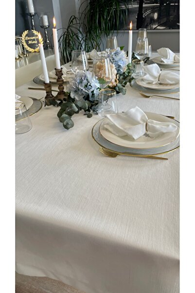 Decamor home 6'Li Linen Textured White Napkin Fabric Napkin