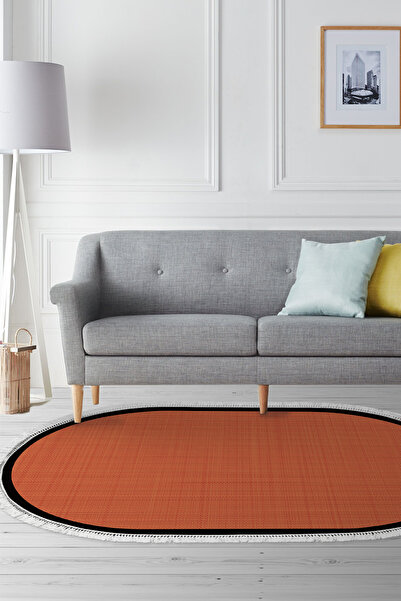 Alanur Home Kaymaz Taban Djt Banyo Mutfak Salon Halı  Trend Saçaklı Oval Doku...