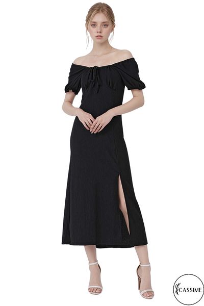 Cassime Women's Slit Black Summer Dress S-M-L-Xl