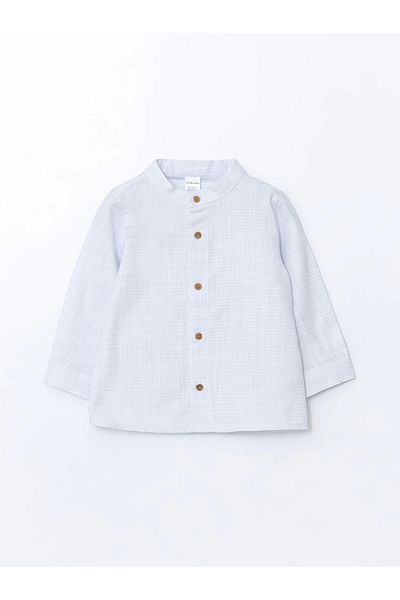 LC Waikiki Lcw Baby Blue Prevailing Collar Baby Boy Shirt and Pants 2Pcs