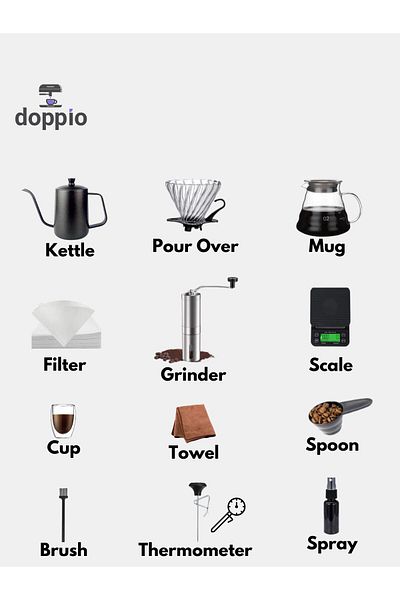 DOPPİO DOPPIO 12 Pcs V60 Premium Pour Over Manual Coffee Maker with Manual Grinder Dripper Set