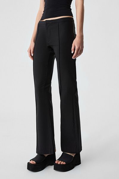 GRIMELANGE Efilius Women's Slim Wide Leg Zippered Black Trousers