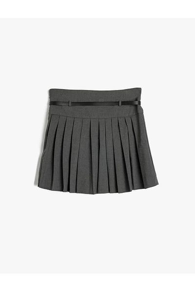 Koton Viscose Mixed Pleated Skirt - Belt Detailed