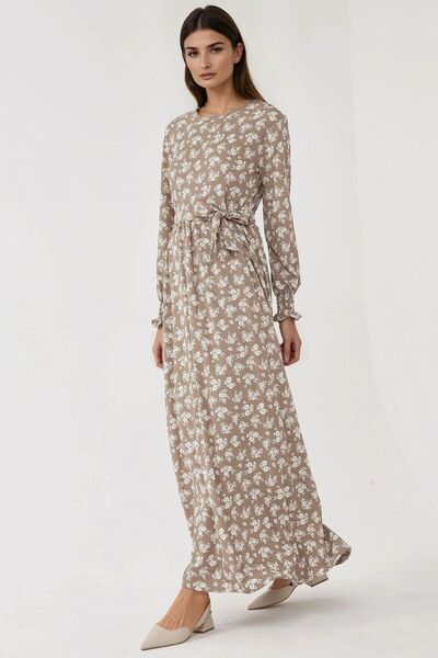 Hiccup Floral Pattern Long Sleeve Knitted Modest Dress