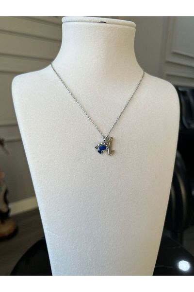 Store Letter I Necklace with Crab Charm and Steel Chain