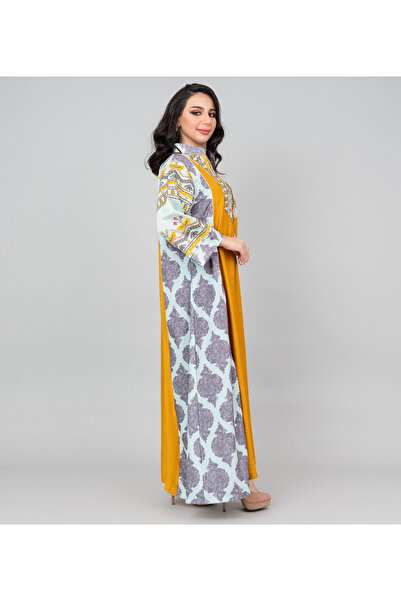 IKKXA Embroidered Solid Jalabiya with Stylish Mandarin Collar