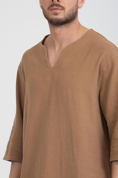 Store Men's 100% Cotton V-Neck Short Sleeve Shirt - Comfortable and Modern Style