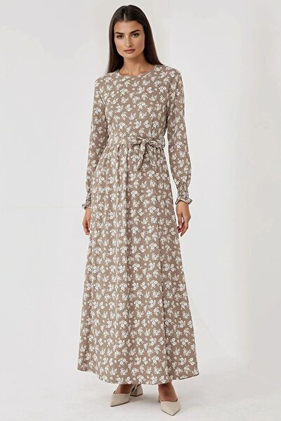 Hiccup Floral Pattern Long Sleeve Knitted Modest Dress